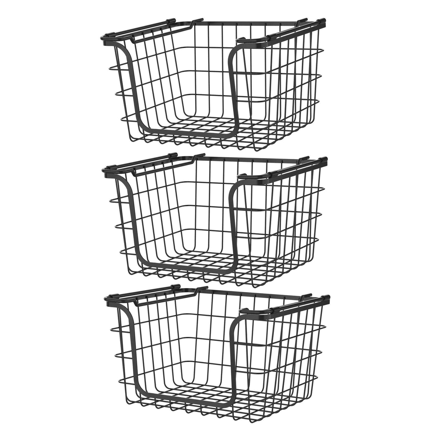 Oceanstar Stackable Metal Wire Storage Basket Set for Pantry, Countertop, Kitchen or Bathroom – Black, Set of 3 - luxuryhomedecoridea.com