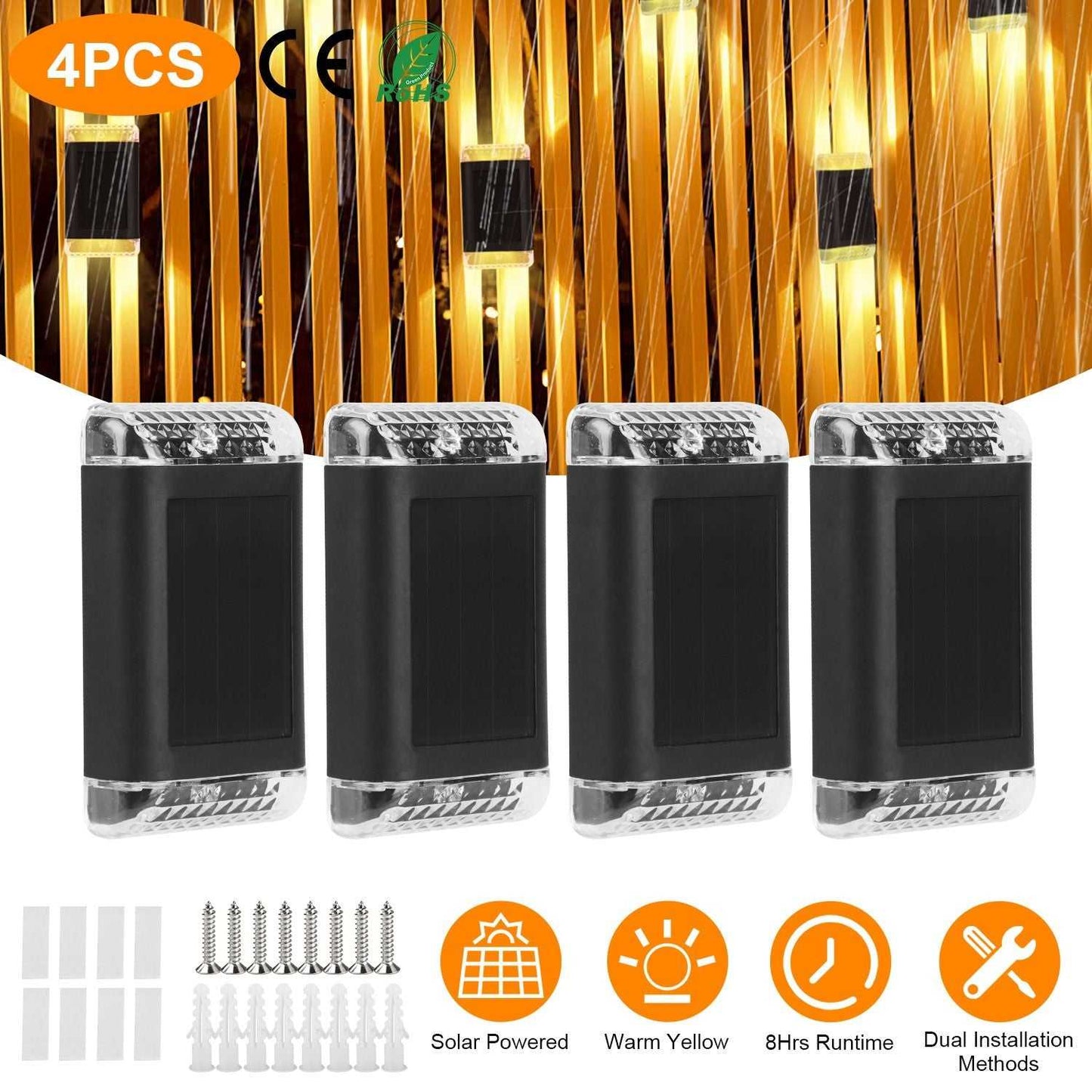 4Pack Solar Powered Wall Sconce Light IP55 Waterproof Rechargeable Optical Sensor Lamp Warm Yellow Lighting Lamp for Outdoor Fence Path Deck Patio - luxuryhomedecoridea.com