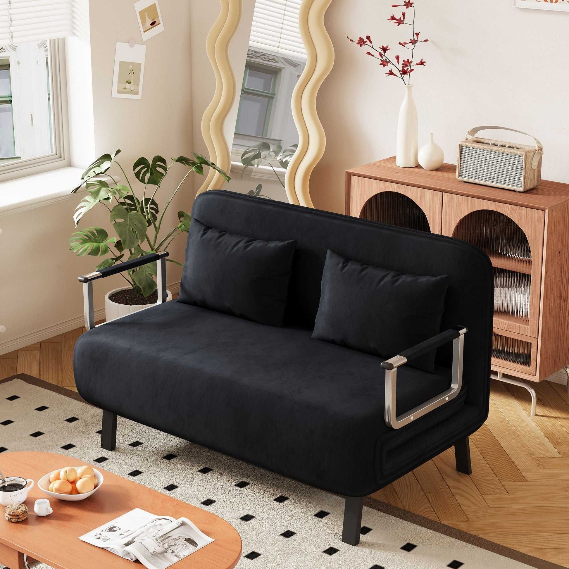 39″ Convertible Chair Bed, Tri-Fold Sofa Bed with Adjustable Backrest & Pillow, Leisure Chaise Lounge Couch with Sturdy Steel Frame for Home & Office, Comfortable Sleeper Chair black - luxuryhomedecoridea.com