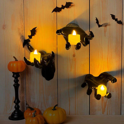 Halloween Decorations, Pack of 3 Wall Mounted Creepy Reaching Hands with Lighted Candles, Life-Sized Horror Hands for Gothic Wall Decorations, Scary Halloween Decorations Indoor - luxuryhomedecoridea.com