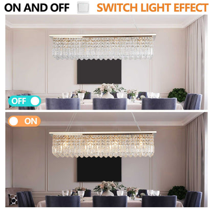 Modern Crystal Chandelier for Dining Room 8-Light Gold Rectangle Raindrop Chandelier Contemporary Rectangular Pendant Light Fixture for Kitchen Island Bar L39.4'' x W9.8'' x H8.7'(Bulb Not Included) - luxuryhomedecoridea.com