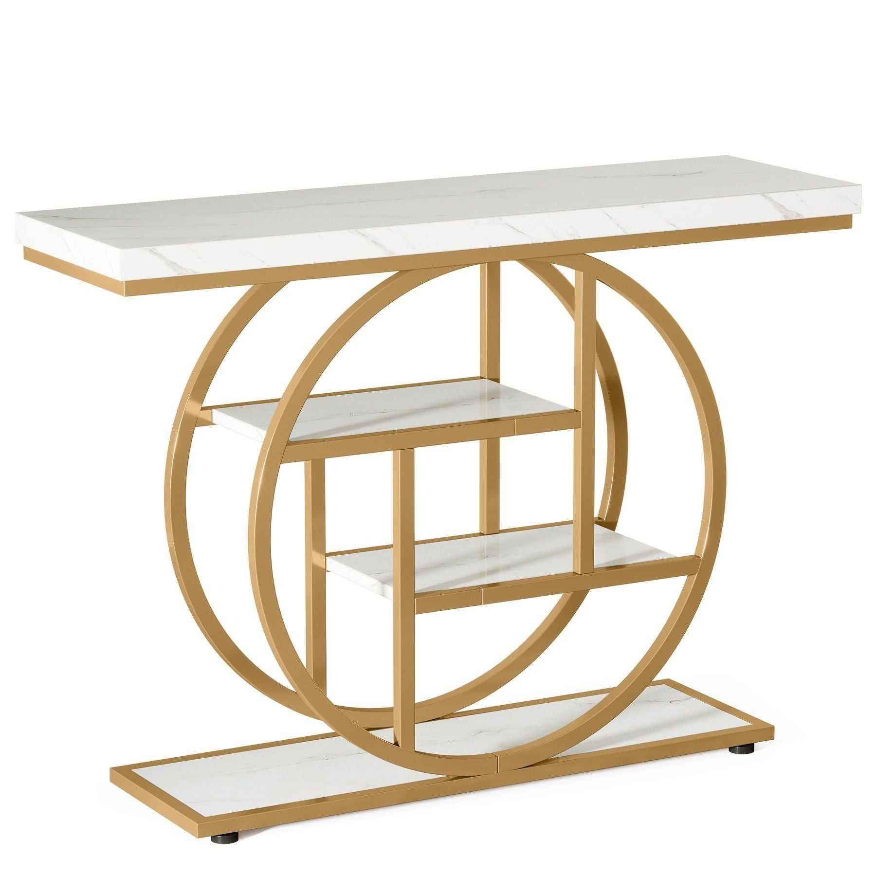 Console Table, Industrial 4-Tier Sofa Entryway Table with Circle Basew - luxuryhomedecoridea.com