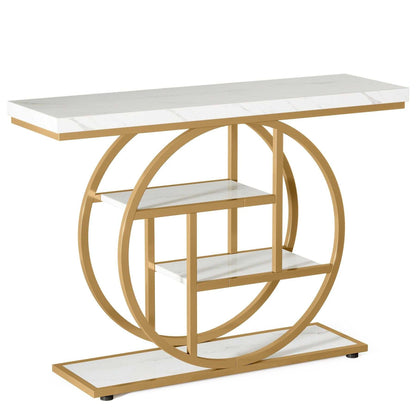 Console Table, Industrial 4-Tier Sofa Entryway Table with Circle Basew - luxuryhomedecoridea.com