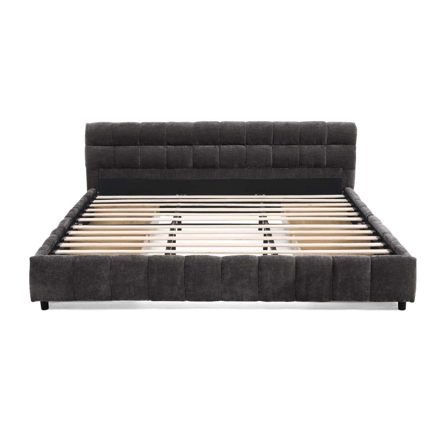 King Size Upholstered Bed ,comfortable upholstered bed frame, Chenille fabric, with headboard and solid bed frame. With drawer for storage.-Dark Gray(88.5''*85.5''*31'') - luxuryhomedecoridea.com