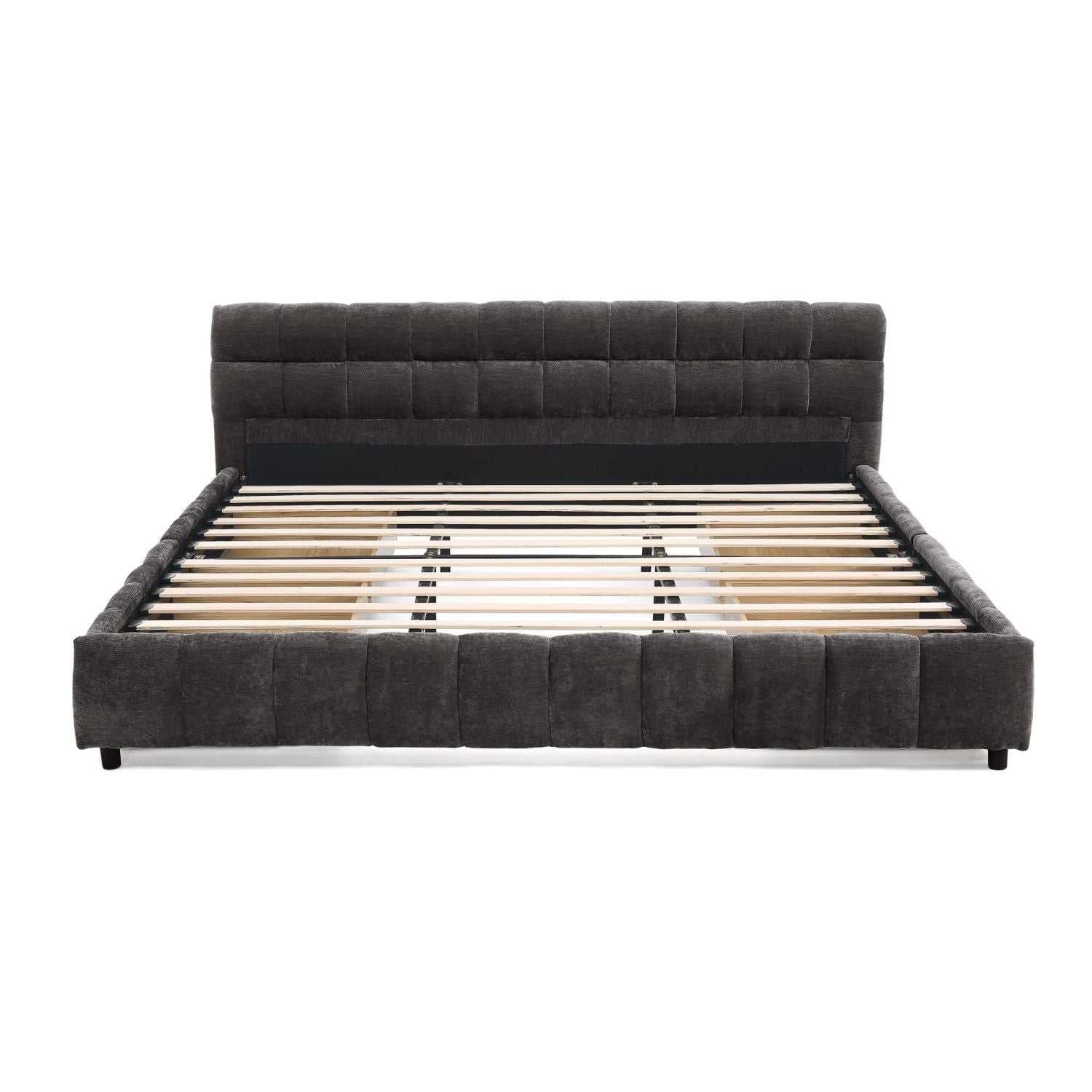 King Size Upholstered Bed ,comfortable upholstered bed frame, Chenille fabric, with headboard and solid bed frame. With drawer for storage.-Dark Gray(88.5''*85.5''*31'') - luxuryhomedecoridea.com