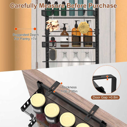 10LBS Loading 6-Tier Over the Door Pantry Organizer, Large Metal Door Spice Rack, Hanging Heavy-Duty Pantry Door Storage Shelf Easy Install Behind Door Storagefor Kitchen and Bathroom, Black - luxuryhomedecoridea.com