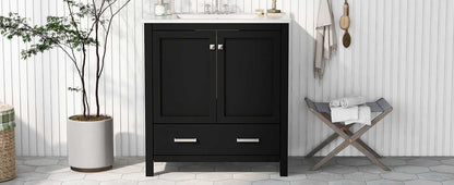 30" Bathroom Vanity with Single Sink, Combo Cabinet Undermount Sink, Bathroom Storage Cabinet with 2 Doors and a Drawer, Soft Closing, Multifunctional Storage, Solid Wood Frame - luxuryhomedecoridea.com