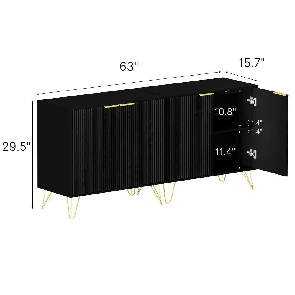 Sideboard Storage Cabinet with Adjustable Shelves, Buffet Cabinet, Elegant Fashionable Storage Cabinet with Golden Handle and Metal Legs, Modern Coffee Bar Station, Wood Kitchen Table - luxuryhomedecoridea.com
