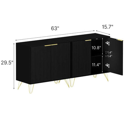 Sideboard Storage Cabinet with Adjustable Shelves, Buffet Cabinet, Elegant Fashionable Storage Cabinet with Golden Handle and Metal Legs, Modern Coffee Bar Station, Wood Kitchen Table - luxuryhomedecoridea.com