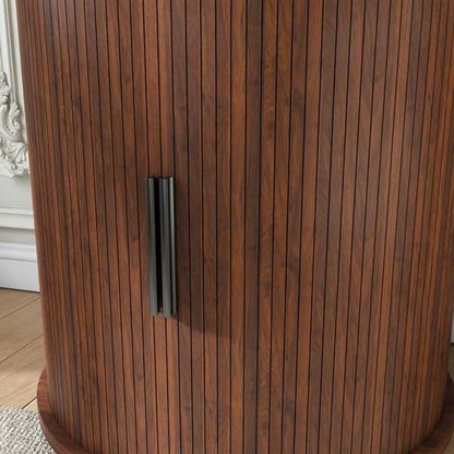 Mid Century Modern Cylinder End Table with Built-in Charging Station & Sliding Door, 2-Tier Storage Round Nightstand with USB Ports, Walnut Bedside Table for Living Room, Bedroom, Entryway - luxuryhomedecoridea.com