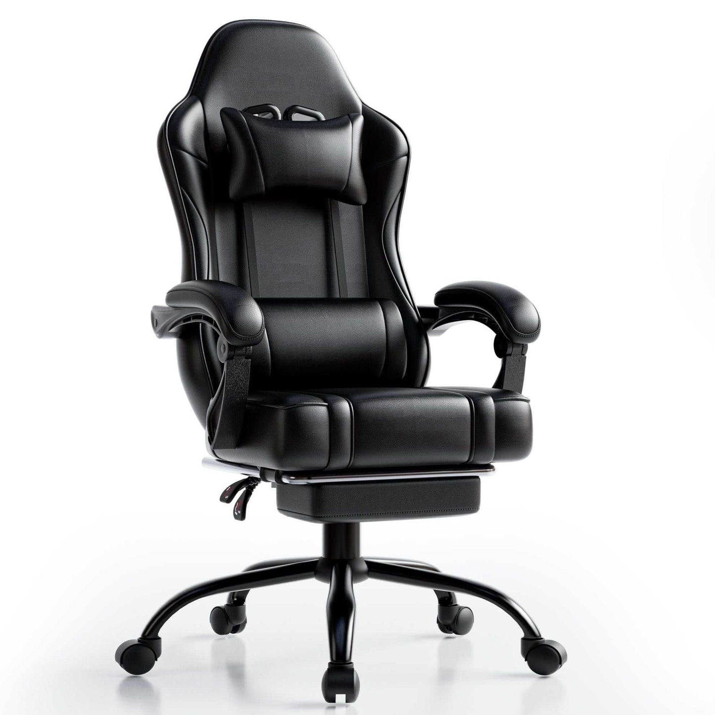 Video Game Chairs for Adults, PU Leather Gaming Chair with Footrest, 360°Swivel Adjustable Lumbar Pillow Gamer Chair, Comfortable Computer Chair for Heavy People - luxuryhomedecoridea.com