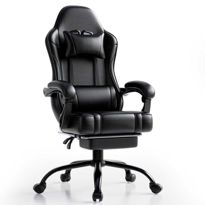 Video Game Chairs for Adults, PU Leather Gaming Chair with Footrest, 360°Swivel Adjustable Lumbar Pillow Gamer Chair, Comfortable Computer Chair for Heavy People - luxuryhomedecoridea.com