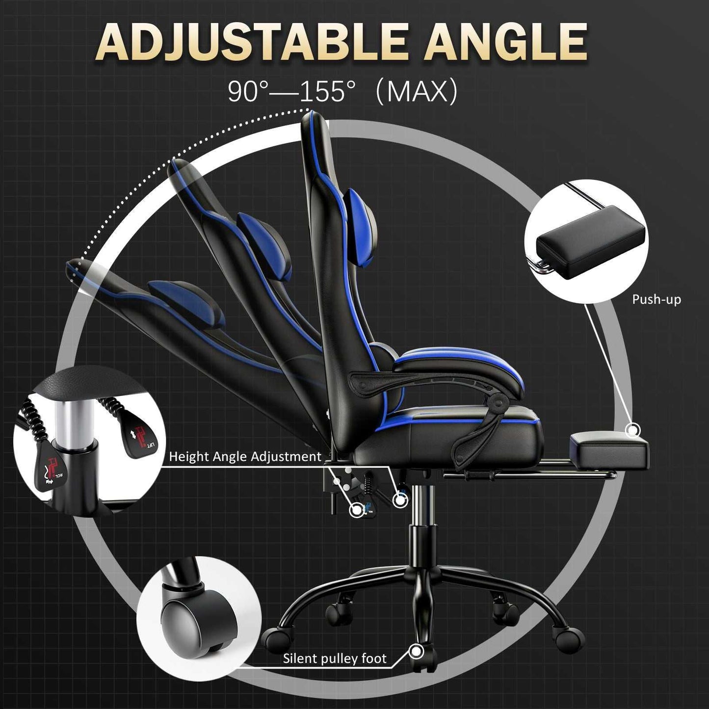 Video Game Chairs for Adults, PU Leather Gaming Chair with Footrest, 360°Swivel Adjustable Lumbar Pillow Gamer Chair, Comfortable Computer Chair for Heavy People - luxuryhomedecoridea.com