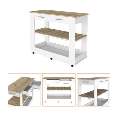 Brooklyn 46 Kitchen Island, Two Shelves, Two Drawers - luxuryhomedecoridea.com