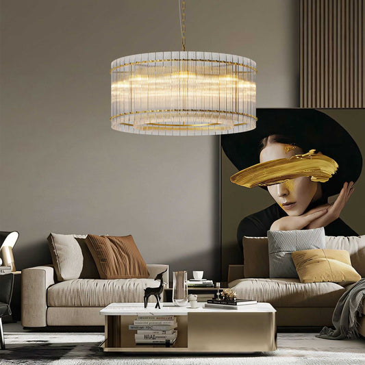 37" Modern Gold Round Chandelier,2-Tier 8-Light Water Ripple Crystal Glass Chandeliers,for Dining Room,Living Room,Bedroom,High Ceiling,Foyer Entryway,Luxury Chandelier - luxuryhomedecoridea.com