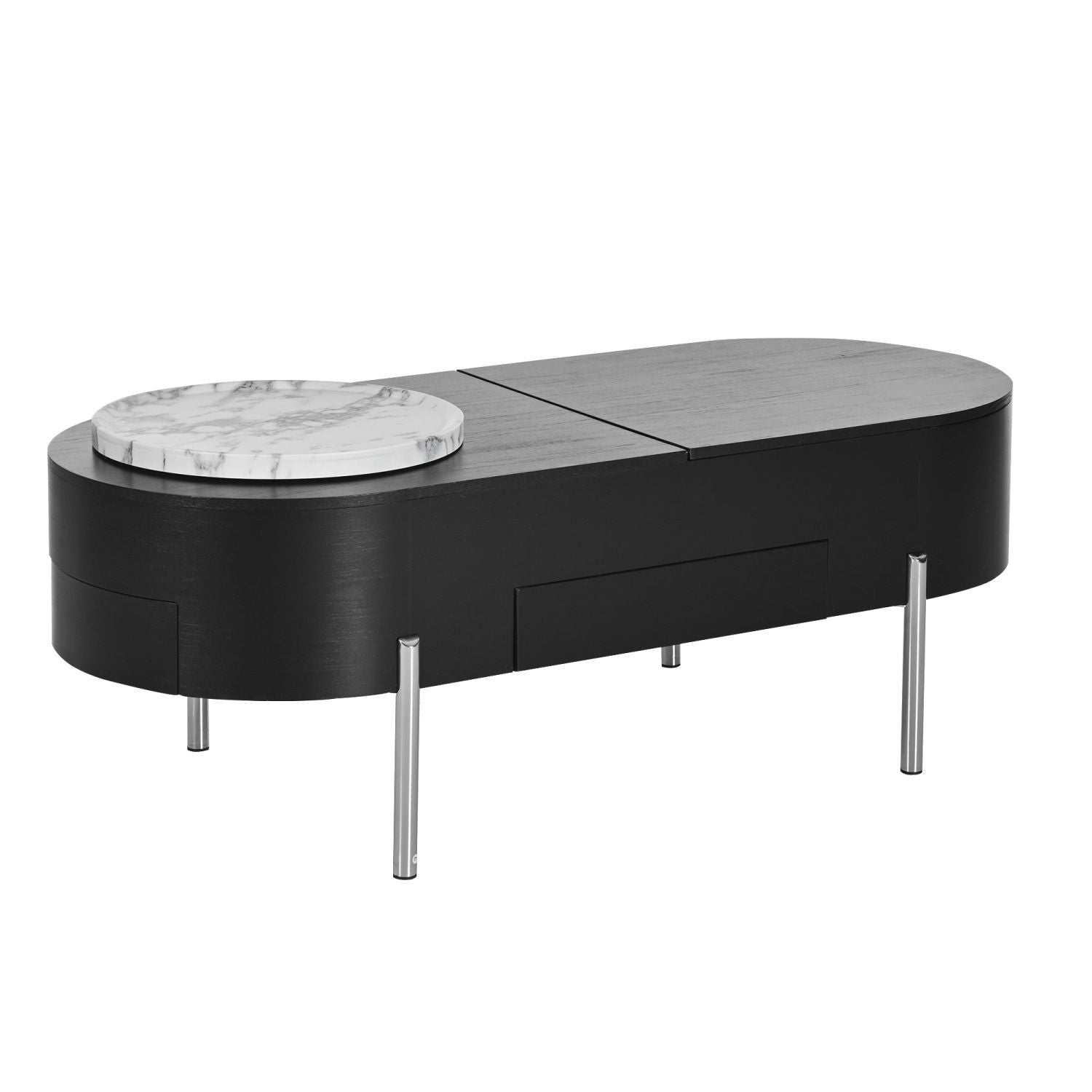 U-Can 47.2''Lift Top Coffee Table with 360-degree Marble-patterned rotating tray,Hidden Compartment, Partially Assembled Wooden Center Table, Modern Oval Lift Tabletop for Home Living Room - luxuryhomedecoridea.com