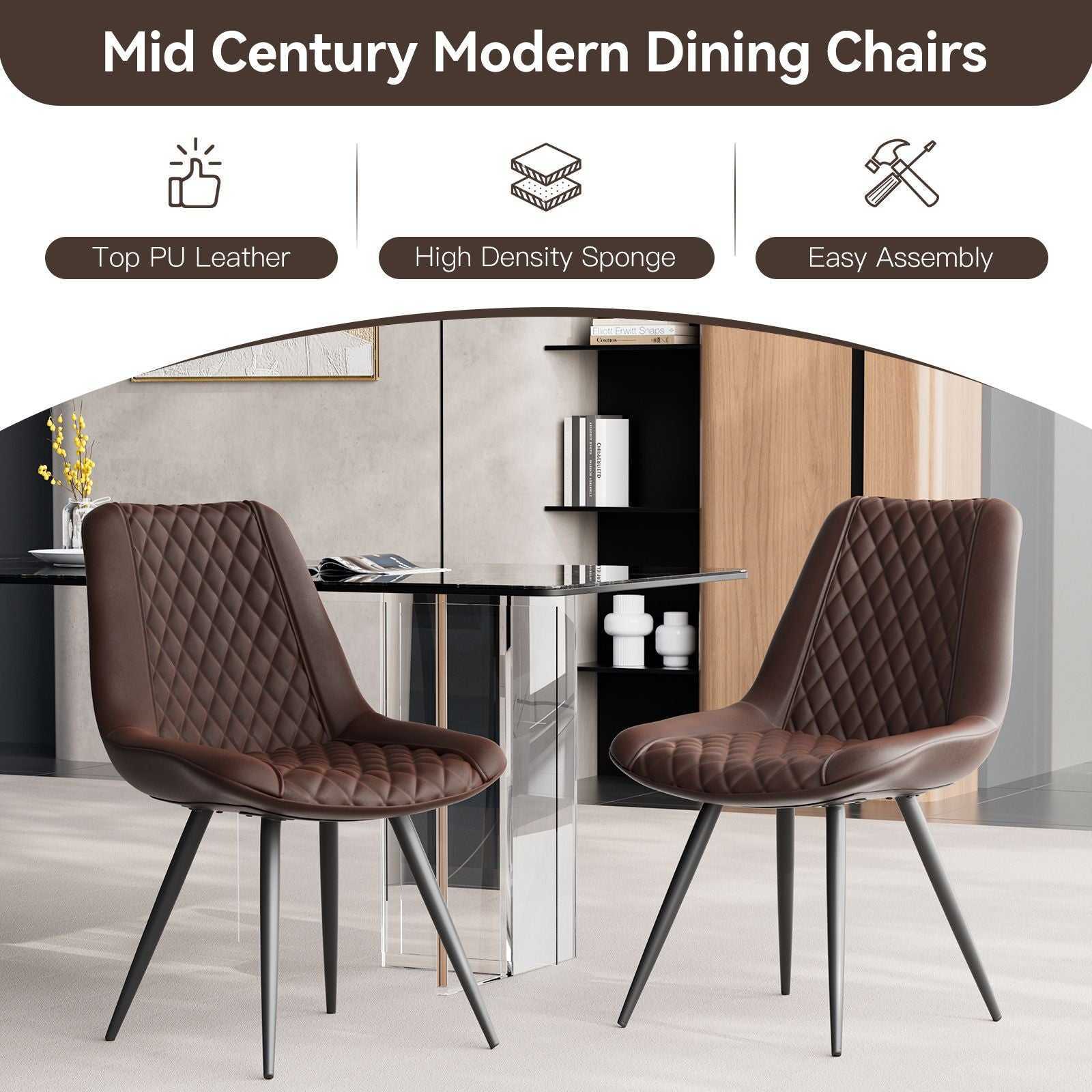 Modern Dining Chairs Set of 2, Top PU Leather Upholstered Dining Room Chairs with Metal Legs, Ergonomic Kitchen Chairs for Kitchen Dinning Room - luxuryhomedecoridea.com
