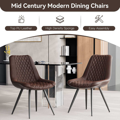 Modern Dining Chairs Set of 2, Top PU Leather Upholstered Dining Room Chairs with Metal Legs, Ergonomic Kitchen Chairs for Kitchen Dinning Room - luxuryhomedecoridea.com