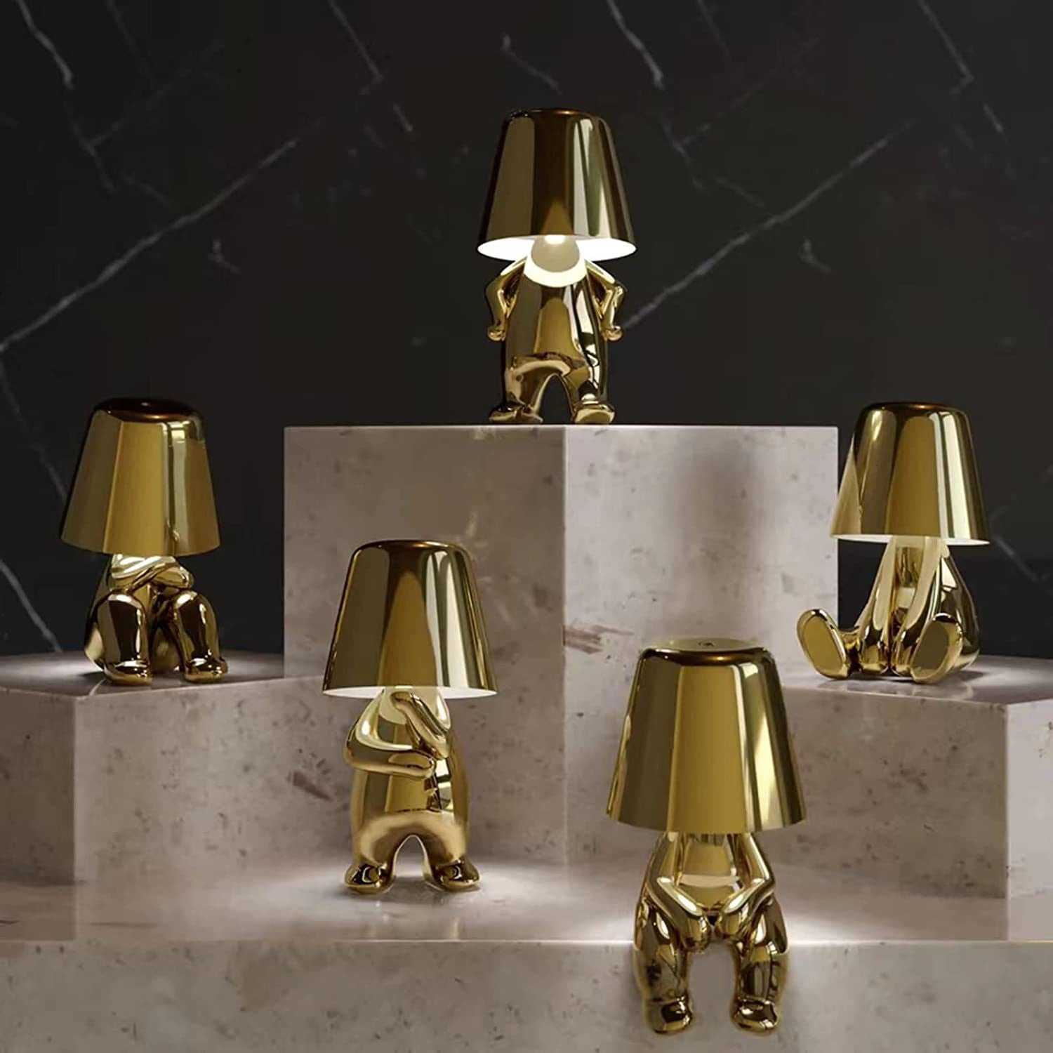 Creative lights for gift; Thinker Lamp Collection; Bedside Touch Control Table Lamp Cordless Led Nightstand Desk Lamp Creative Golden Man with Dimmable Brightness for Living Room; Bedroom; Office - luxuryhomedecoridea.com