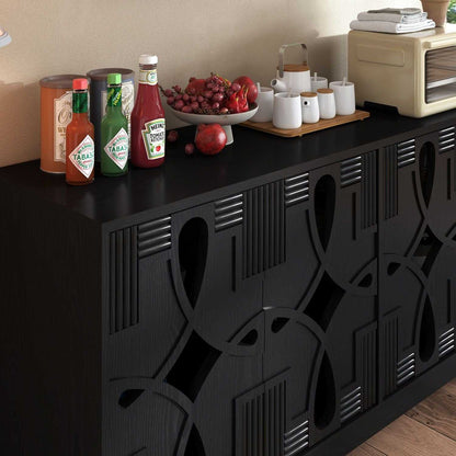 60.5" Mid Century Modern Sideboard Buffet Cabinet with Storage, TV Media Console Table, Storage Cabinet with 4 Doors & Adjustable Shelves for Kitchen Dining Living Room Entryway, Black - luxuryhomedecoridea.com