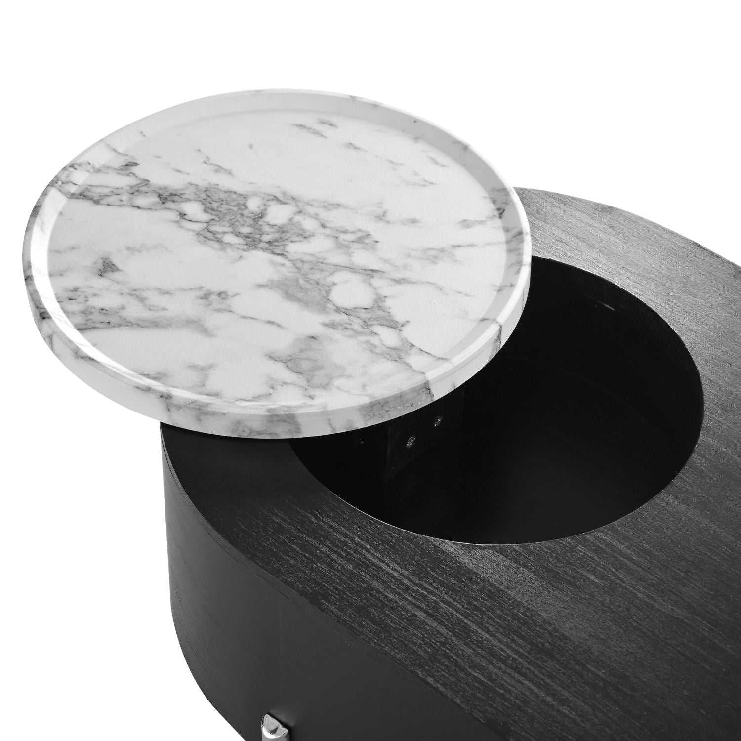 U-Can 47.2''Lift Top Coffee Table with 360-degree Marble-patterned rotating tray,Hidden Compartment, Partially Assembled Wooden Center Table, Modern Oval Lift Tabletop for Home Living Room - luxuryhomedecoridea.com