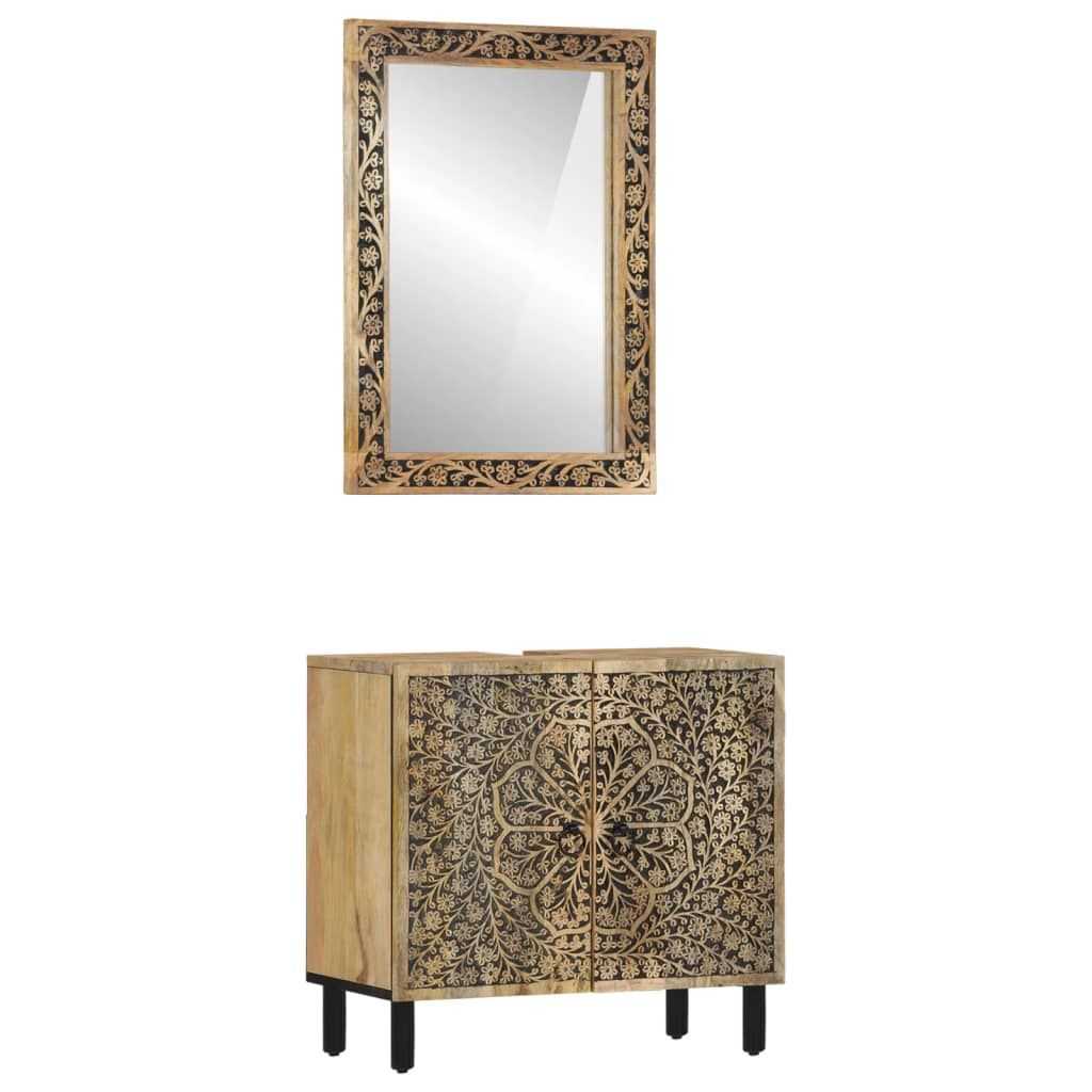 2 Piece Bathroom Furniture Set Solid Wood Mango - luxuryhomedecoridea.com