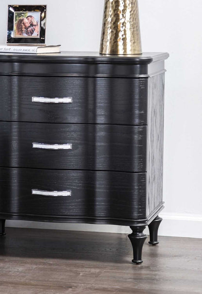 Glam Stylish Modern Black 1pc Nightstand Solidwood Turned Wood Leg Curved Front Panels Bedroom Furniture Bedside - luxuryhomedecoridea.com