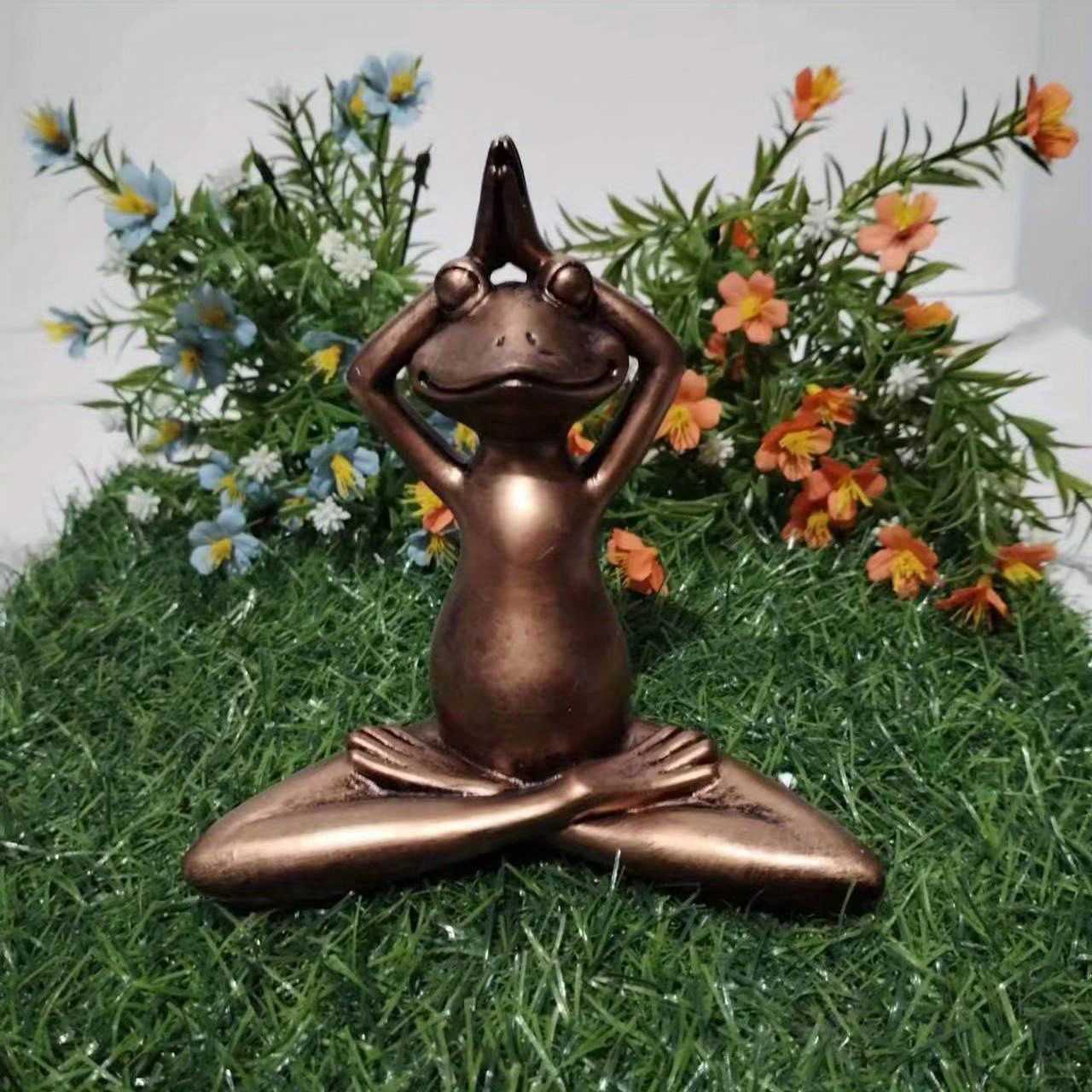 1pc Miniature Meditation Yoga Frog Resin Statue, For Desktop Living Room Bedroom Office Book Shelf Garden Outdoor Decoration, Home Decoration - luxuryhomedecoridea.com