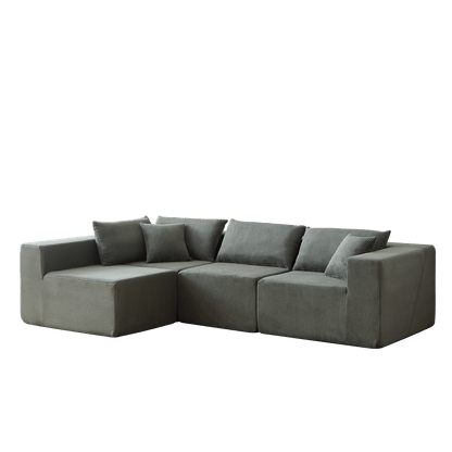 104-Inch Corduroy Modular L Shaped Sectional Sofa,Luxury Floor Couch Set,Upholstered Indoor Furniture,Foam-Filled Compressed Sofa for Living Room,Bedroom,4 PC Free Combination - luxuryhomedecoridea.com