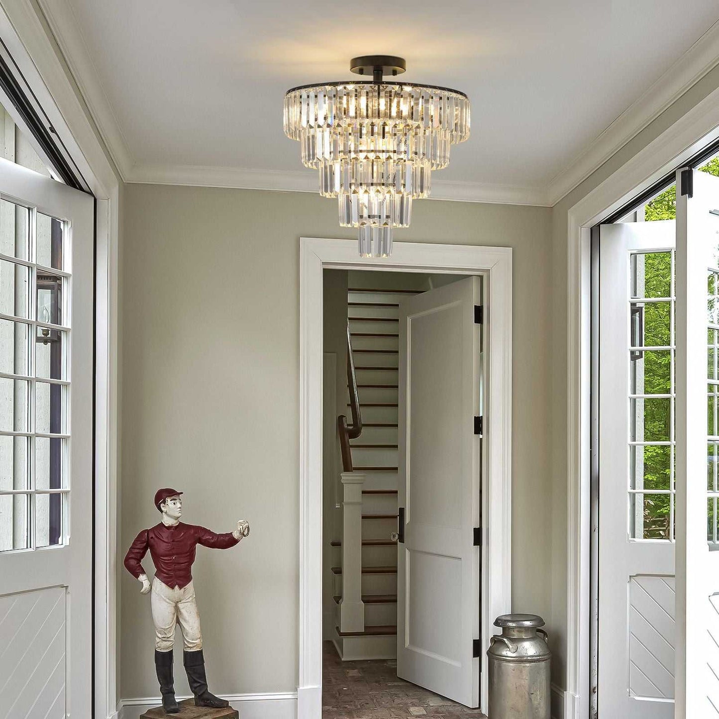 (Same as W1340110374/L5011) 20" Black Crystal Chandelier Ceiling Light, Modern Luxury 10-Light Flush Mount Light Fixture, Elegant Home Lighting for Living Room, Dining Room, Bedroom (No Bulbs) - luxuryhomedecoridea.com
