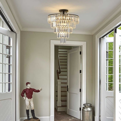 (Same as W1340110374/L5011) 20" Black Crystal Chandelier Ceiling Light, Modern Luxury 10-Light Flush Mount Light Fixture, Elegant Home Lighting for Living Room, Dining Room, Bedroom (No Bulbs) - luxuryhomedecoridea.com