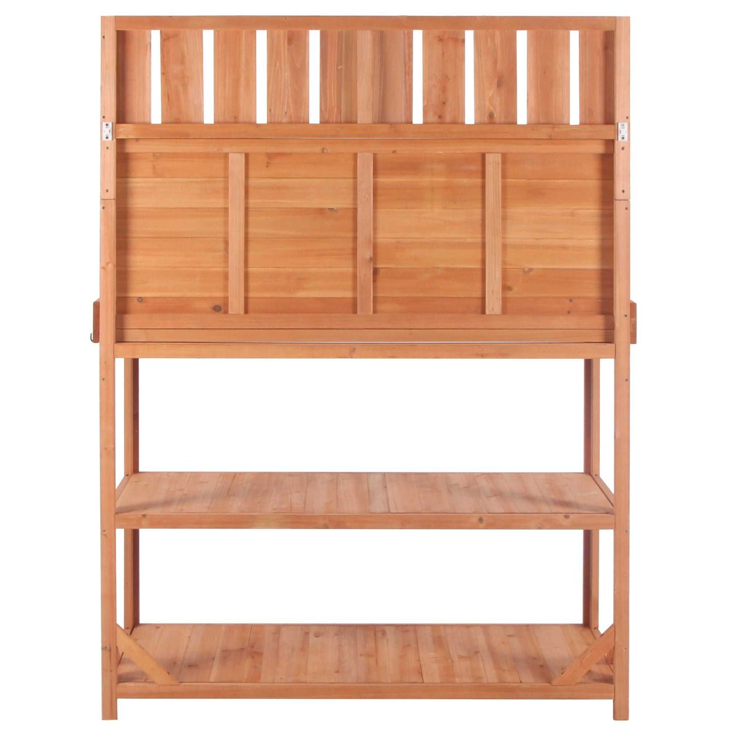 65" Large Wooden Farmhouse Rustic Outdoor Potting Bench Table; Patio Workstation; Garden Potting Bench with 4 Storage Shelves and Side Hook - luxuryhomedecoridea.com