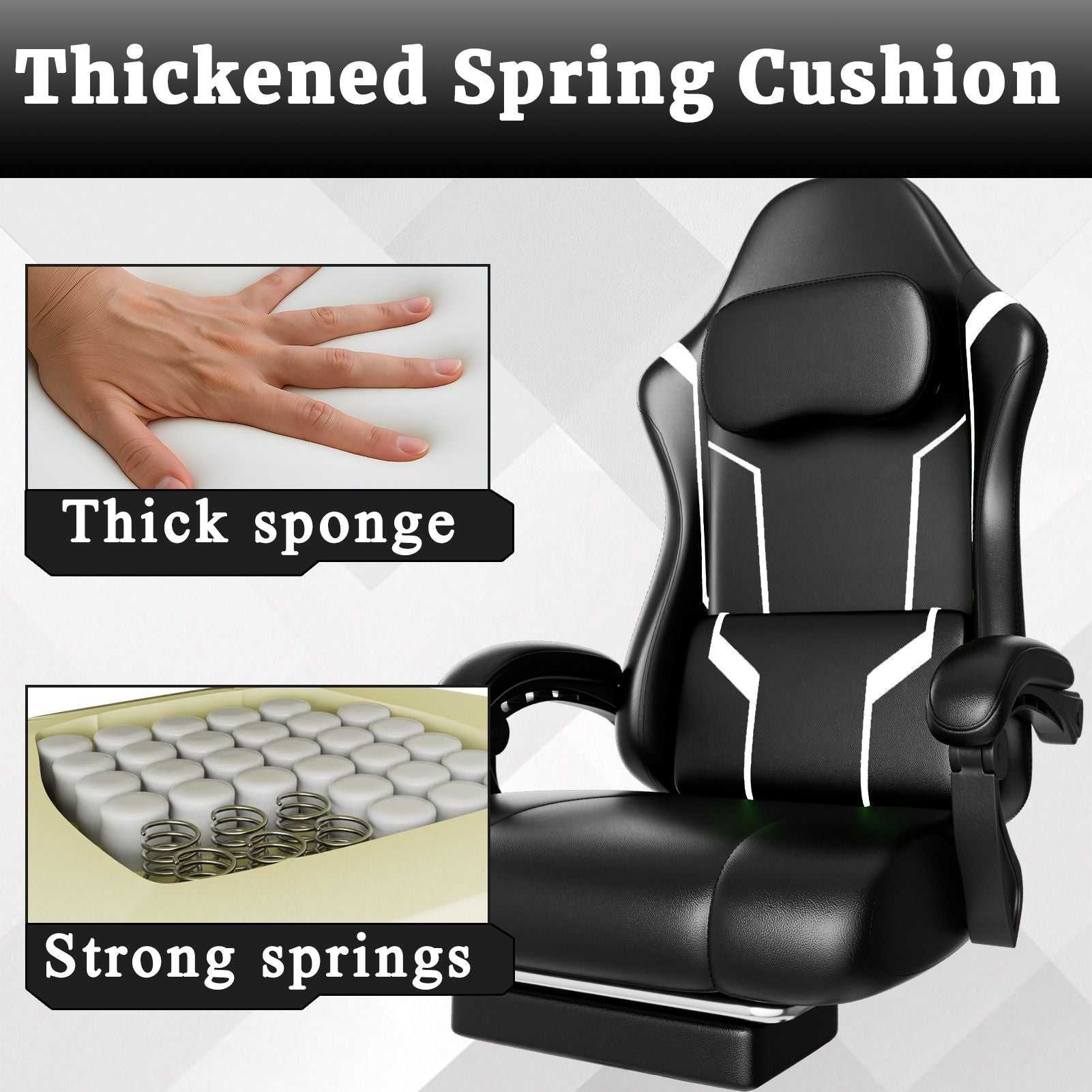 Ergonomic Gaming Chair, Electronic Gaming Chair With Pocket Spring Pad And Footrest, Height Adjustable Computer Chair - luxuryhomedecoridea.com
