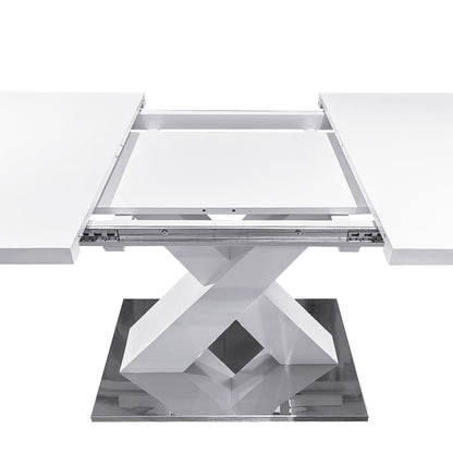 Modern Square Dining Table, Stretchable, White Table Top+MDF X-Shape Table Leg with Metal Base - luxuryhomedecoridea.com
