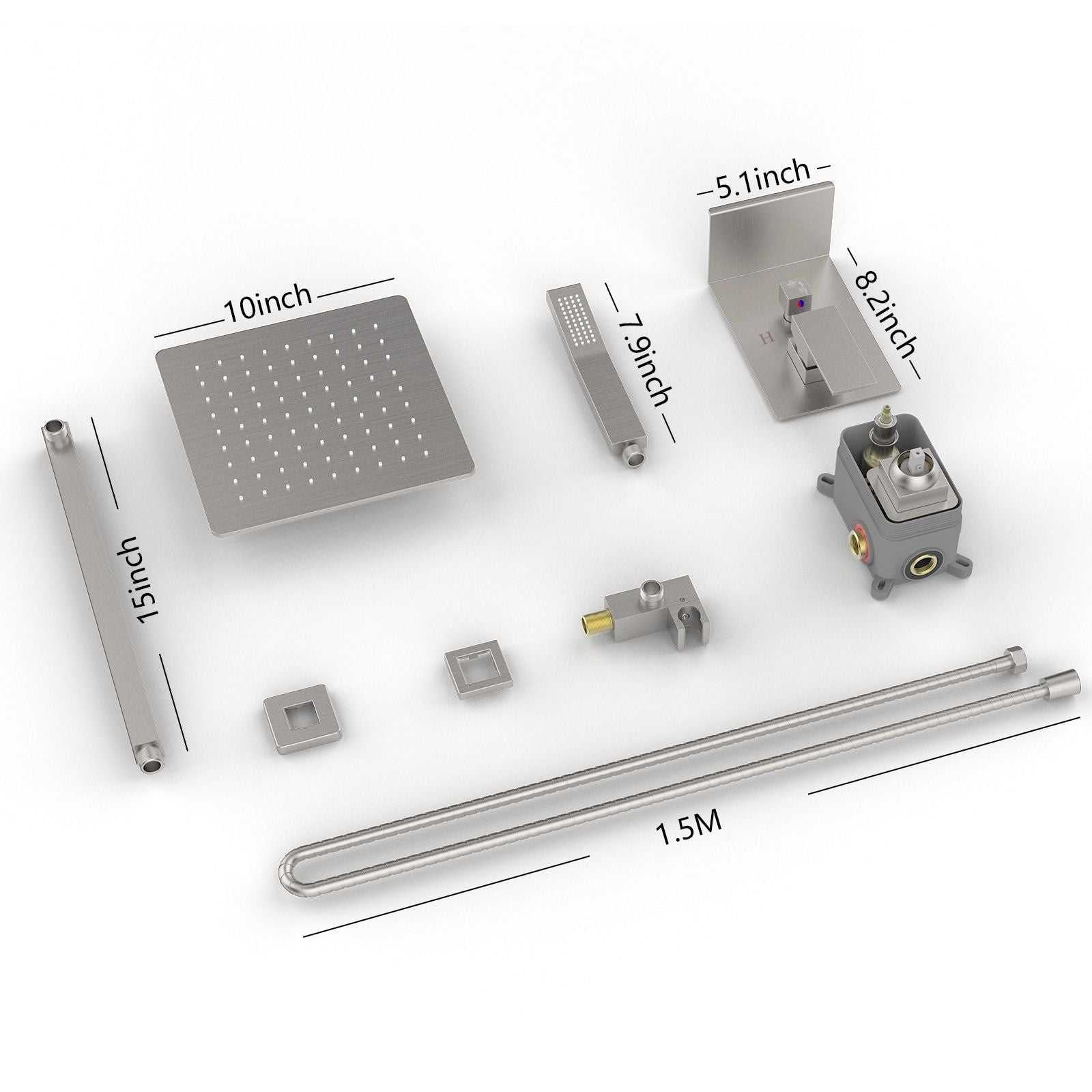 Rainfall Shower System With Storage Rack 10 inch Shower Faucet Set Brushed Nickel with High Pressure with Square Shower Head Luxury Shower Set Wall Mount - luxuryhomedecoridea.com