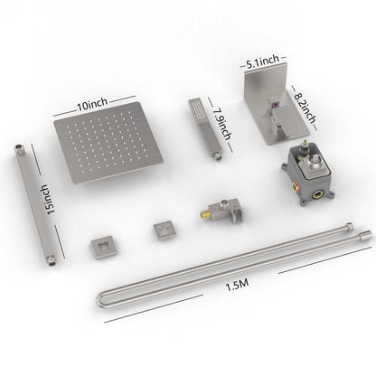 Rainfall Shower System With Storage Rack 10 inch Shower Faucet Set Brushed Nickel with High Pressure with Square Shower Head Luxury Shower Set Wall Mount - luxuryhomedecoridea.com