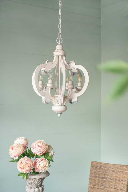 French Country Wood Chandelier, 6-Light Farmhouse Pendant Light Fixture with Adjustable Chain for Kitchen Foyer Hallway Entryway, Bulb Not Included - luxuryhomedecoridea.com
