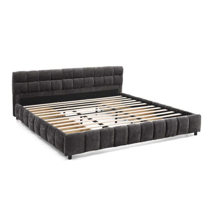 King Size Upholstered Bed ,comfortable upholstered bed frame, Chenille fabric, with headboard and solid bed frame. With drawer for storage.-Dark Gray(88.5''*85.5''*31'') - luxuryhomedecoridea.com
