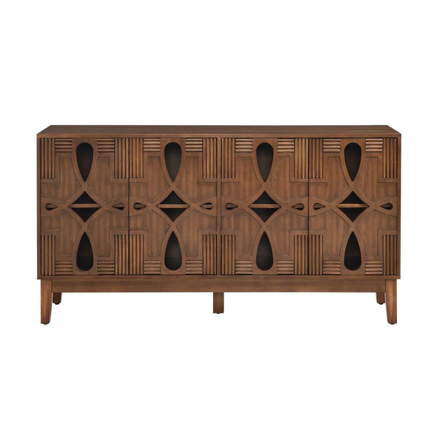 60.5" Mid Century Modern Sideboard Buffet Cabinet with Storage, TV Media Console Table, Storage Cabinet with 4 Doors & Adjustable Shelves for Kitchen Dining Living Room Entryway, Walnut - luxuryhomedecoridea.com
