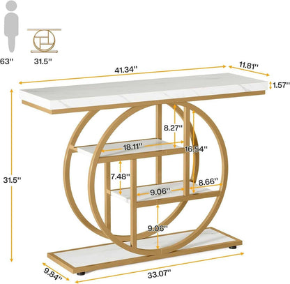 Console Table, Industrial 4-Tier Sofa Entryway Table with Circle Basew - luxuryhomedecoridea.com