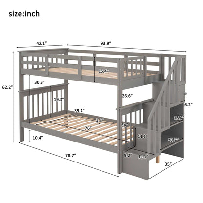 Stairway Twin-Over-Twin Bunk Bed with Storage and Guard Rail for Bedroom, Dorm - luxuryhomedecoridea.com