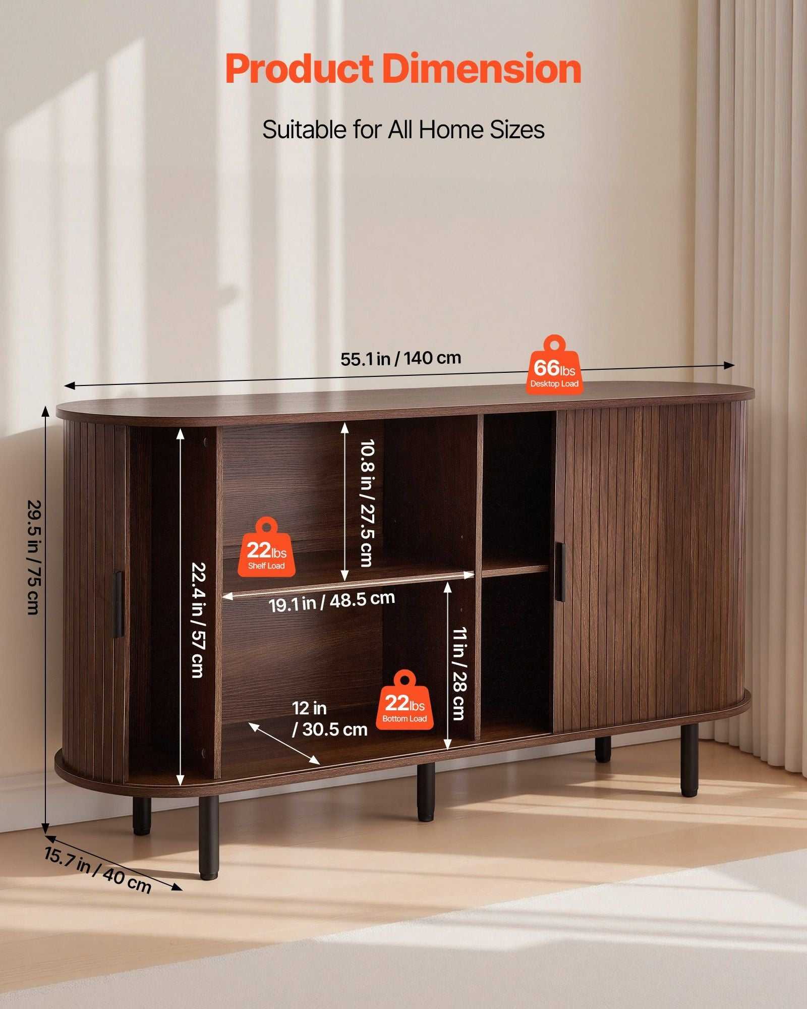 Coffee Bar Cabinet, Mid Century Fluted Coffee Bar Table, Buffet Stand Cabinet with 2 Sliding Doors, Sideboard Buffet Station for Living Room, Entryway, Kitchen, 55.1 x 15.7 x 29.5 in, Walnut - luxuryhomedecoridea.com
