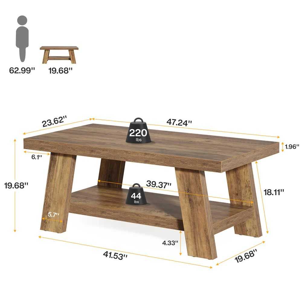 Coffee table, farmhouse double layered central table, sofa table with storage space - luxuryhomedecoridea.com