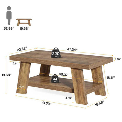 Coffee table, farmhouse double layered central table, sofa table with storage space - luxuryhomedecoridea.com
