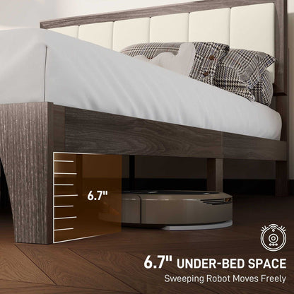 Full Bed Frame with Headboard Full Size Platform Bed Frame with Wooden Slats No Box Spring Needed Easy Assembly Walnut - luxuryhomedecoridea.com