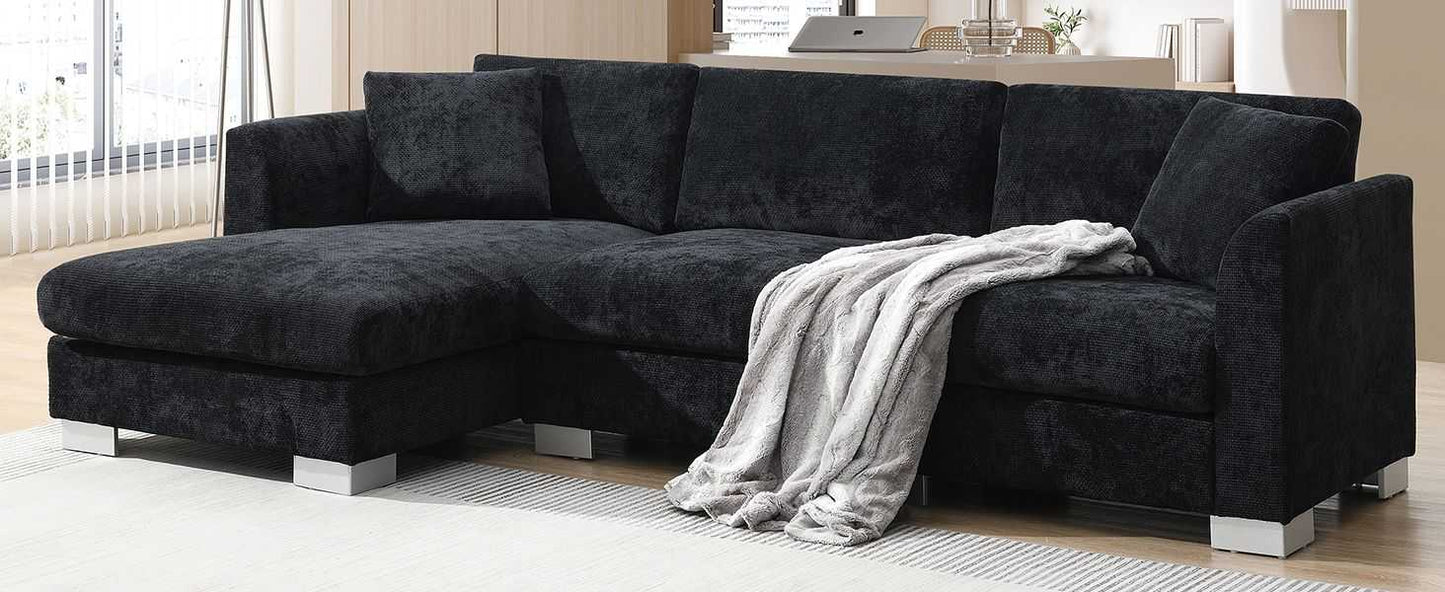 [VIDEO provided][New] 96*56" Modern Cloud Sectional Sofa,L-shaped Luxury Couch Set with 2 Free pillows,4-seat Chenille Indoor Furniture with Oversized Chaise for Living Room,Apartment,Office,3 Colors - luxuryhomedecoridea.com