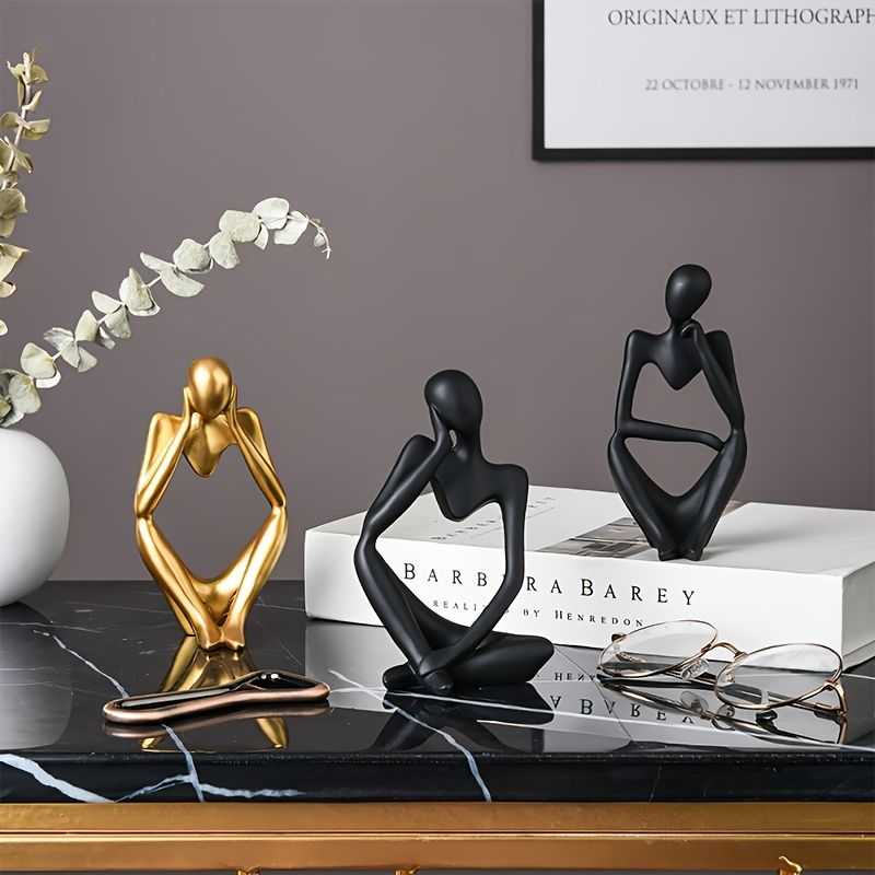 3pcs Abstract Villain Decorative Ornaments; Handmade Resin Handicrafts; Thinker Resin Statue Set - luxuryhomedecoridea.com