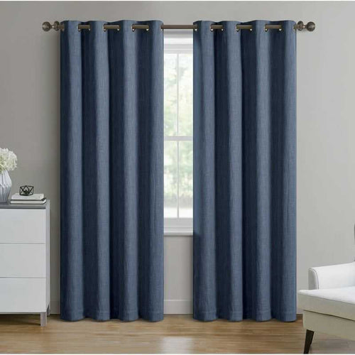 Woven Textured Grommet Blackout Curtain Panel, 1-Piece, Blue, 50" W x 84" L - luxuryhomedecoridea.com