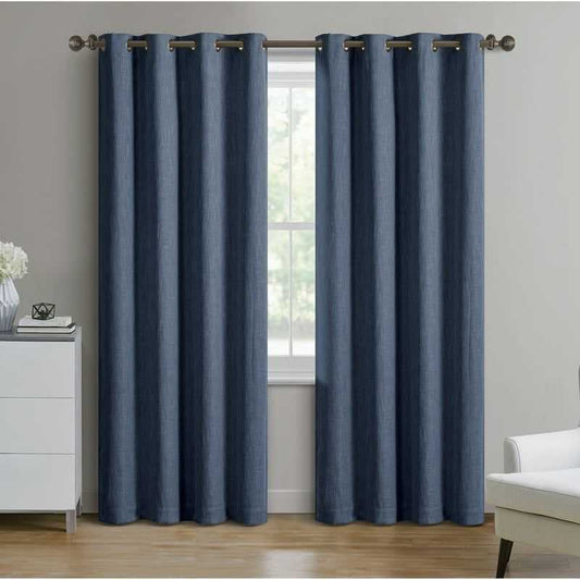 Woven Textured Grommet Blackout Curtain Panel, 1-Piece, Blue, 50" W x 84" L - luxuryhomedecoridea.com
