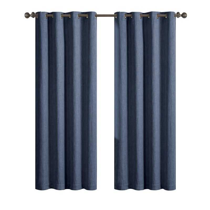 Woven Textured Grommet Blackout Curtain Panel, 1-Piece, Blue, 50" W x 84" L - luxuryhomedecoridea.com